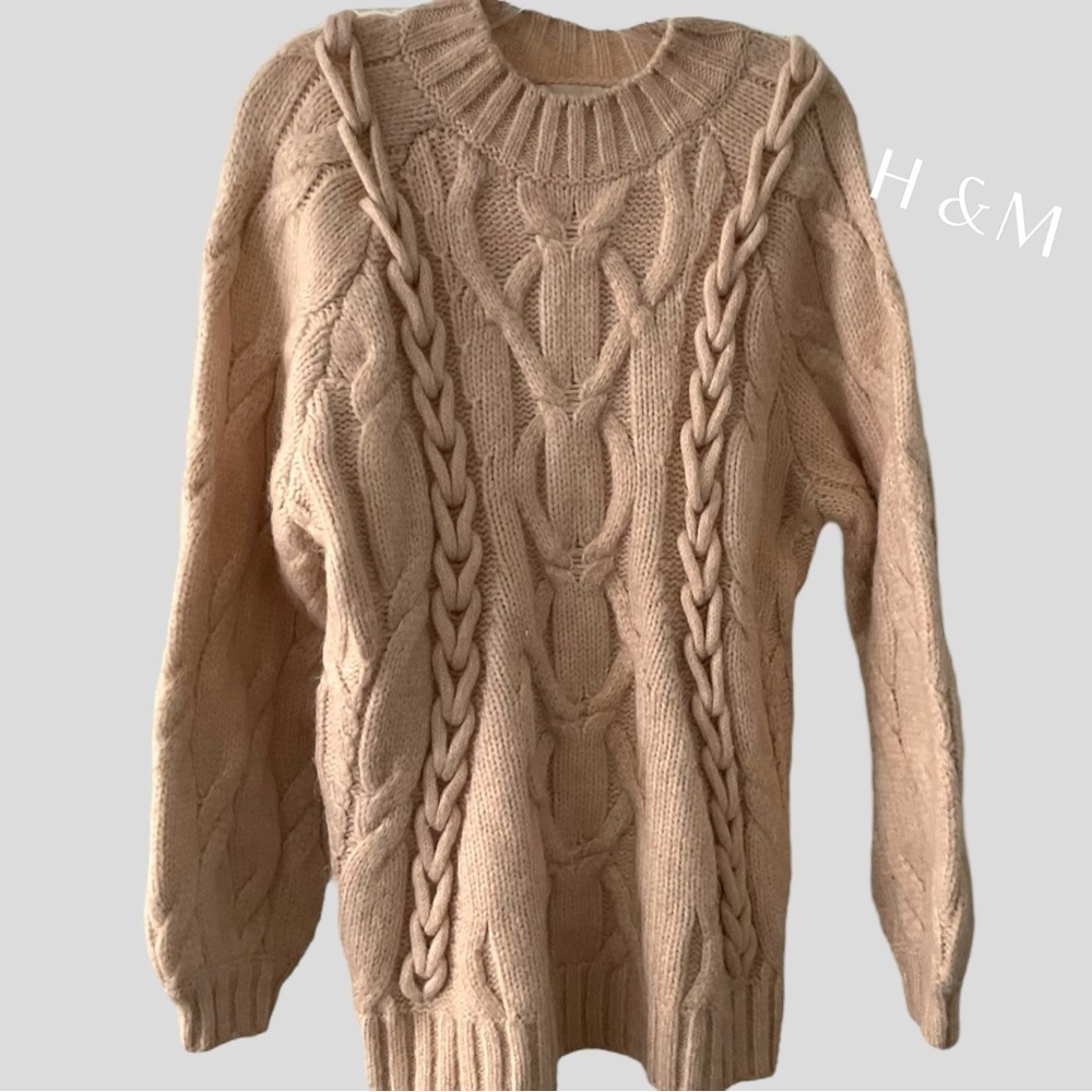 H&M Oversized Peach Pink Mock Turtleneck Chunky‎ Sweater Long Sleeve Sz XS/S